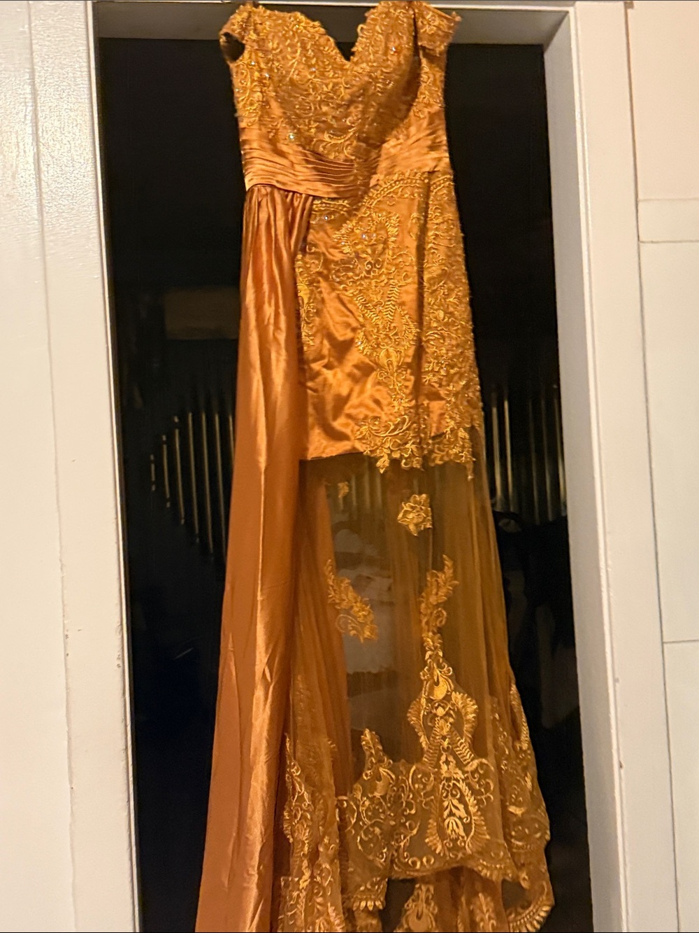 SHEIN Strapless Gold Embroidered High-Low Evening Gown
